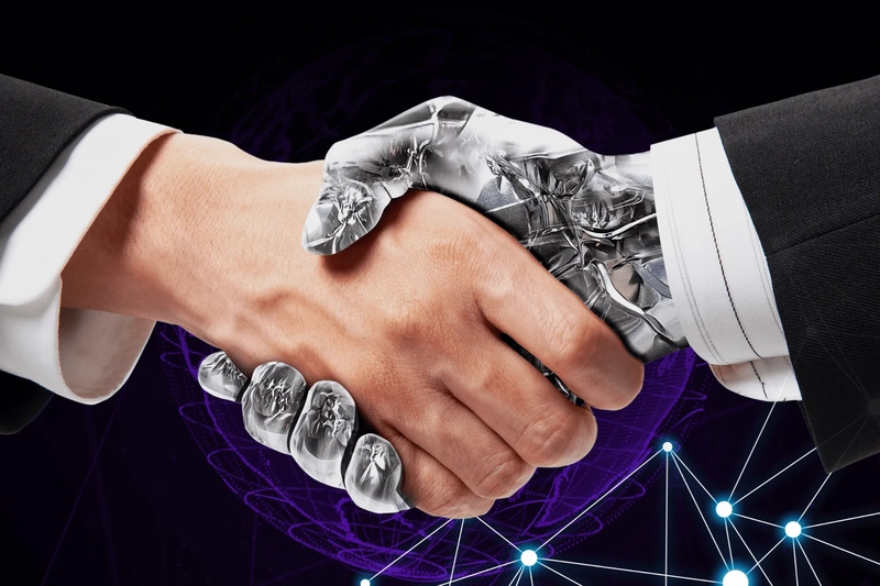 a human and a robot shaking hands